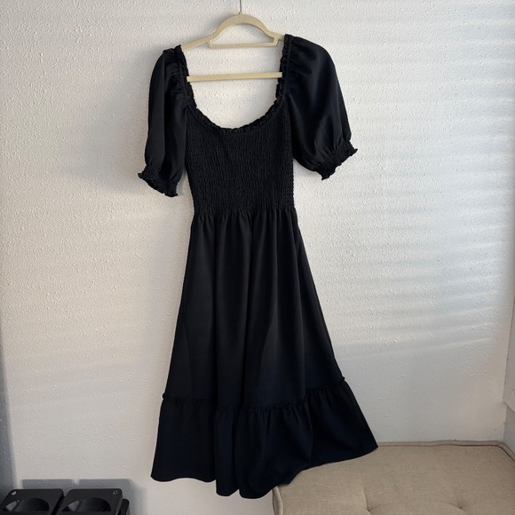 Hill House The Louisa Nap Dress Midi in Black Crepe - Picture 3 of 5